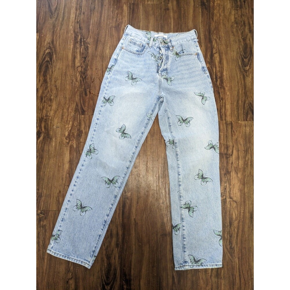 High Rise Jeans 25 Blue Butterfly Button Fly Dad Jeans Boho Cottage Whimsy Twee